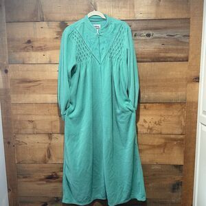Vintage Anthony Richards Green Embroidered Fleece Robe 3/4 Zip 1X Flaws